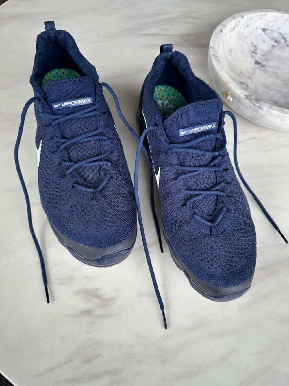 Nike VaporMax Flyknit Sneakers - Dark Navy Blue with White Swoosh
